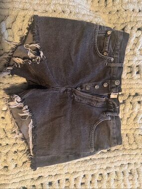 Agolde Black Distressed High-Rise Denim Shorts